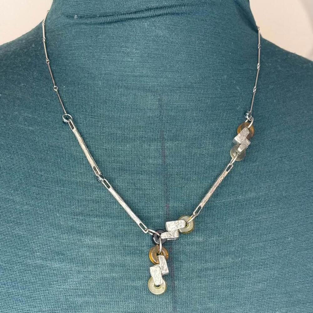 Anne Marie‎ Chagnon Modernist Pewter Necklace